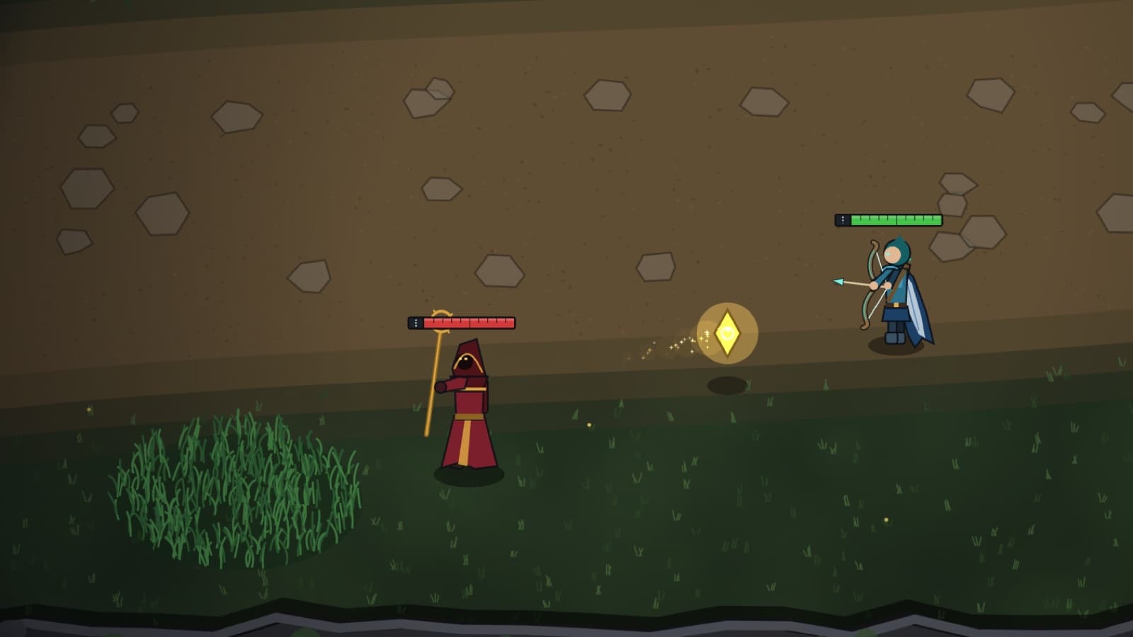A caster stepping out of a bush and casting a sigil at the archer