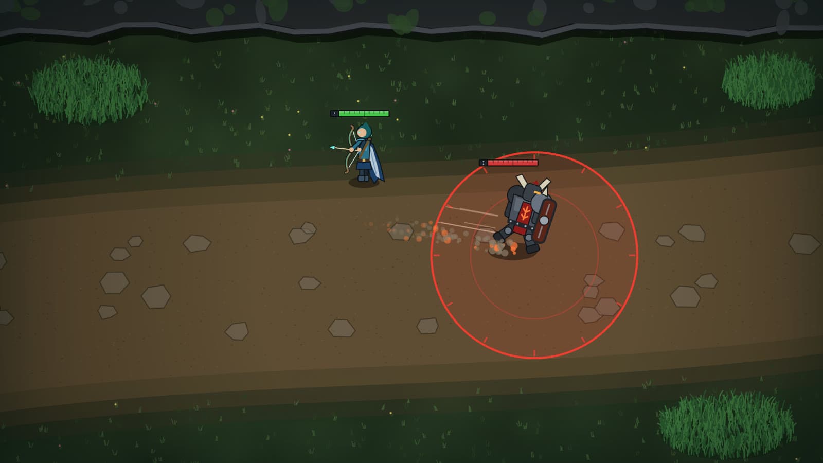 The archer Flashing clear of a juggernaut's landing zone a split second before it lands